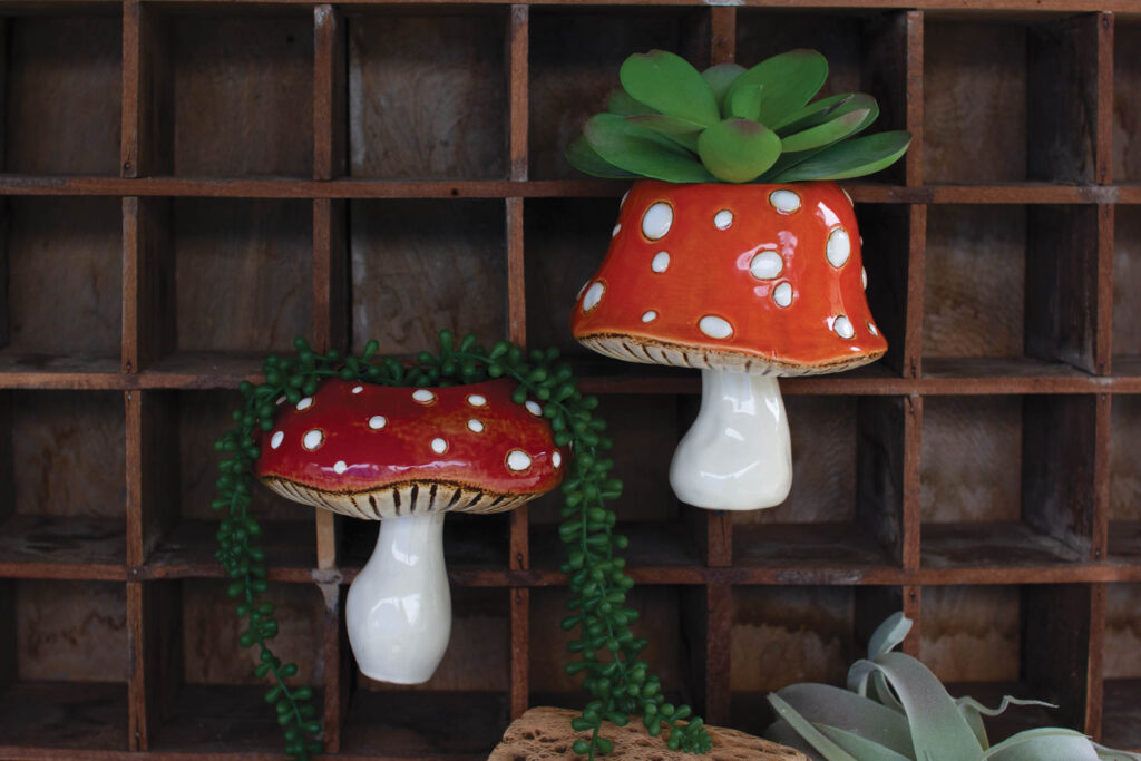 Ceramic toadstool wall planters