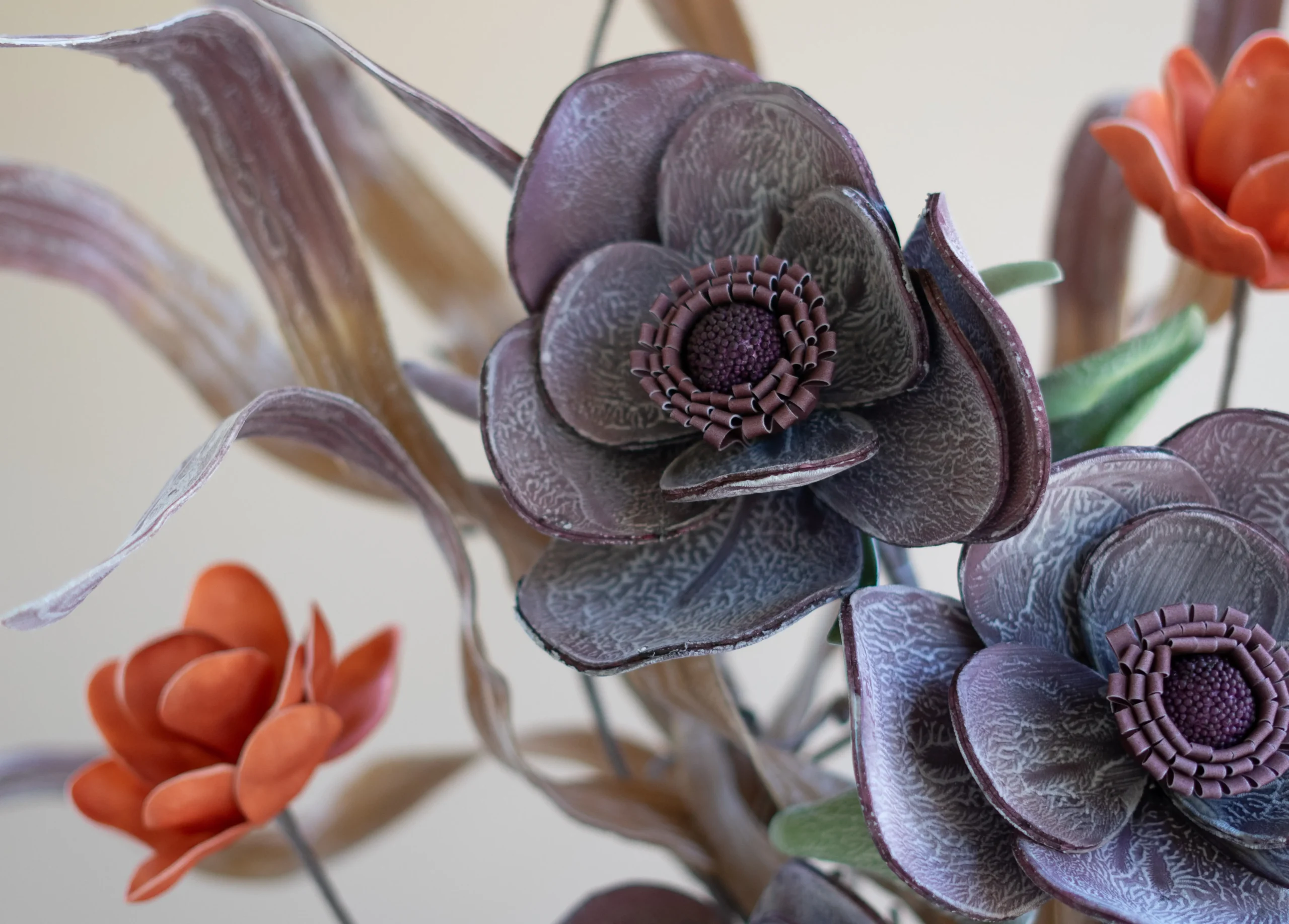purple and orange faux florals