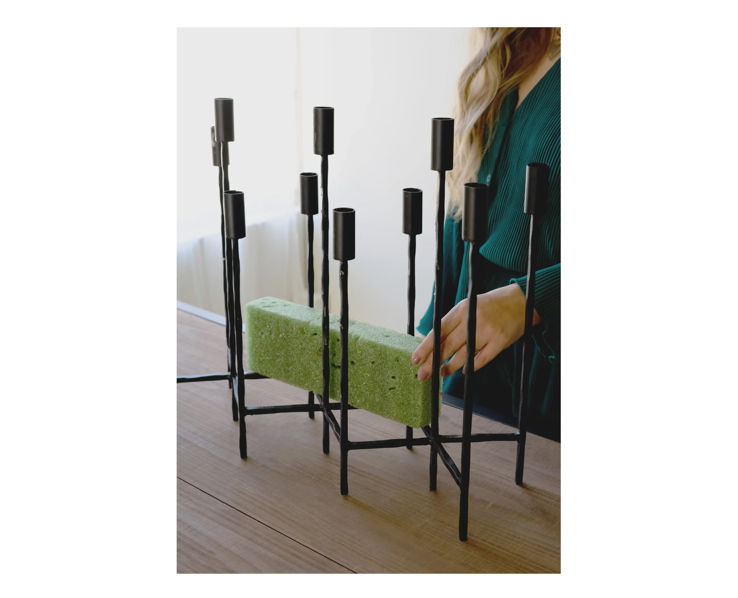 Iron candelabra with floral foam